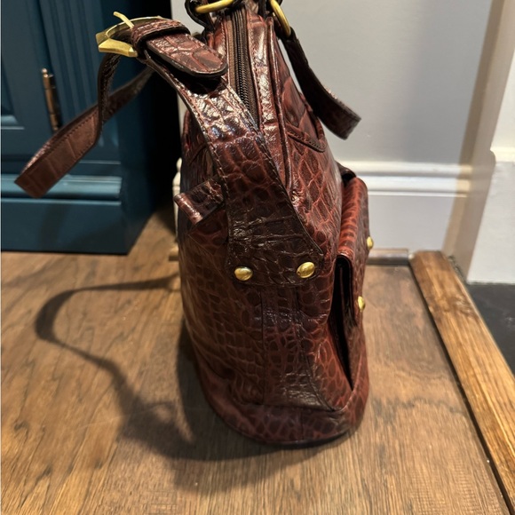 Michael Rome Brown Crocodile-Embossed Handbag made in Italy 1990’s main image 5